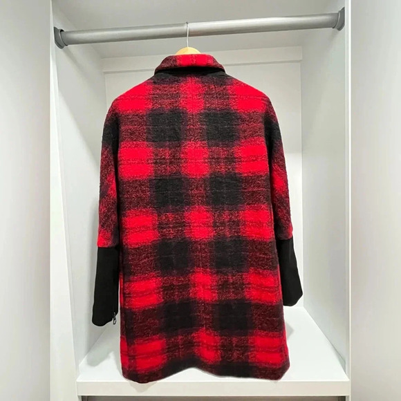 Madewell City Grid Coat flame red Plaid Wool Oversized Winter Red Black Size 00 - Picture 10 of 17